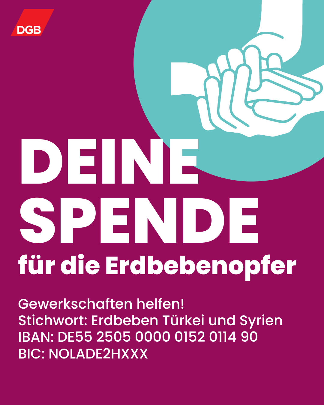 Icon Helfende Hände, Text: Deine Spende für die Erdbebenopfer