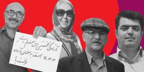 Portrait von vier inhaftierten iranischen Gewerkschafter*innen
