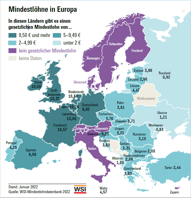 Europakarte WSI Mindestlöhne