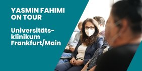 DGB-Vorsitzende Yasmin Fahimi im Gespräch mit Klinikmitarbeiter*innen