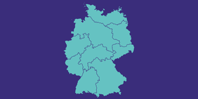 Karte von Deutschland, in der die Umrisse der 9 DGB-Bezirke eingetragen sind