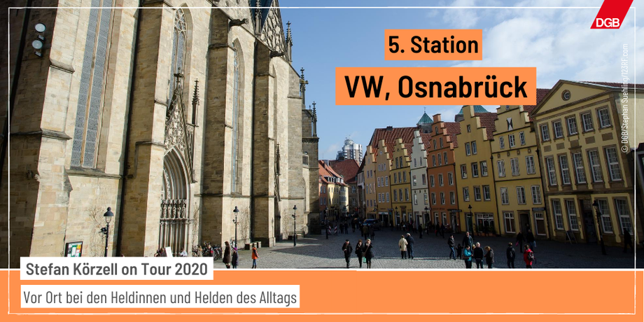 Tourankündigung Station 5 Volkswagen Osnabrück Innenstadt mit Häusern