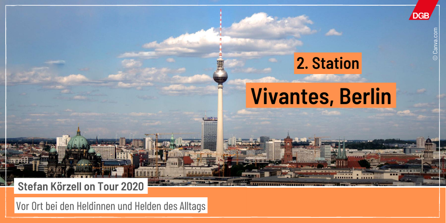 Tourankündigung Station 2 Vivantes mit Berlin Skyline und Fernsehturm