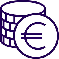 Icon: Münzenstapel, davor eine runde Münze mit Euro-Symbol