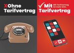 Kampagnenmotiv Tarifwende: Bild von 2 Telefonen, einem Wählscheibentelefon und einem Smartphone. Über dem Wählscheibentelefon steht "Ohne Tarifvertrag", über dem Smartphone "Mit Tarifvertrag - Mit Tarifvertrag ist mehr drin."